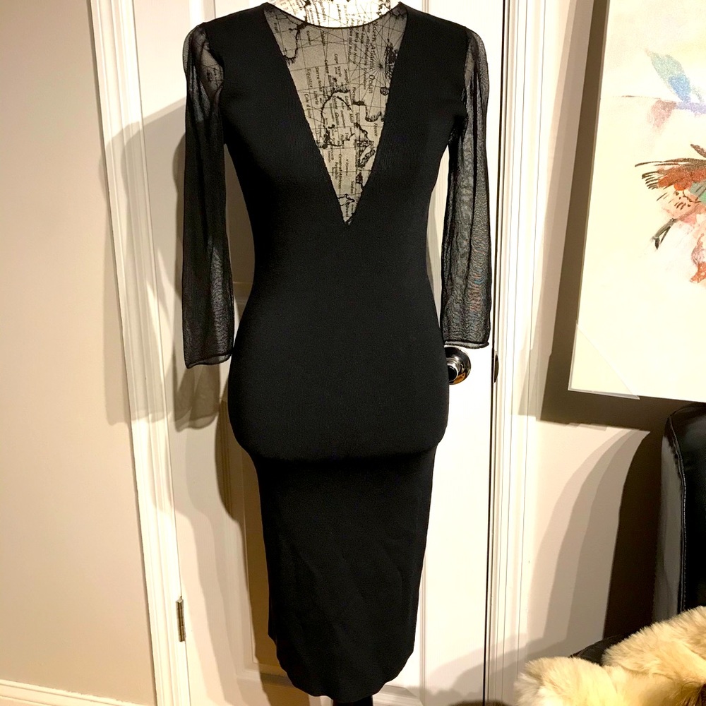 🎯NWOT Zara knit ribbed cable long sleeve shift sheath Bodycon fitted Dress M